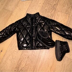 Toddler Black Quilted Jacket and Boots Set